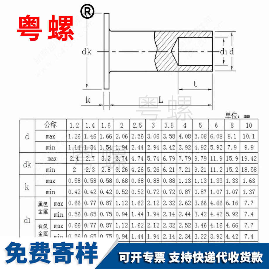 通化平頭半通化空心鉚釘